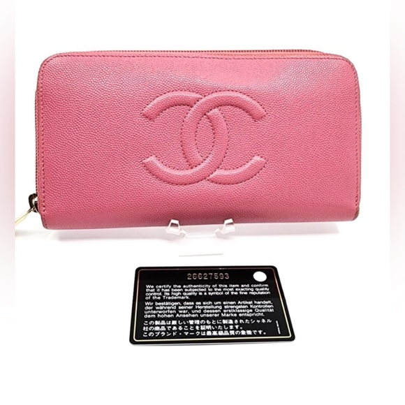 CHANEL EUC RARE PINK TIMELESS CC CAVIAR FULL ZIP LONG WALLET W/ COA CARD - Picture 1 of 13